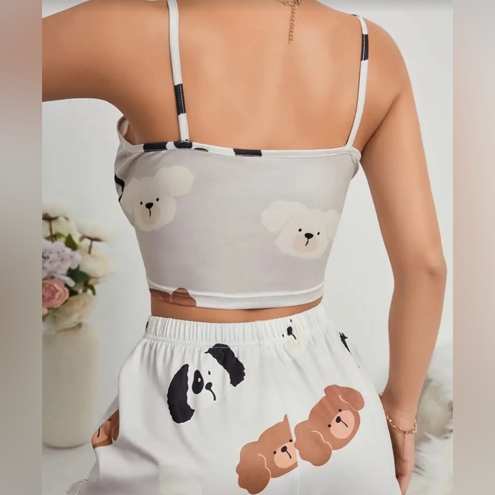 Brand new cute pajama set dogs w bow detail top and shorts​​ women’s dog lover - Picture 2 of 9